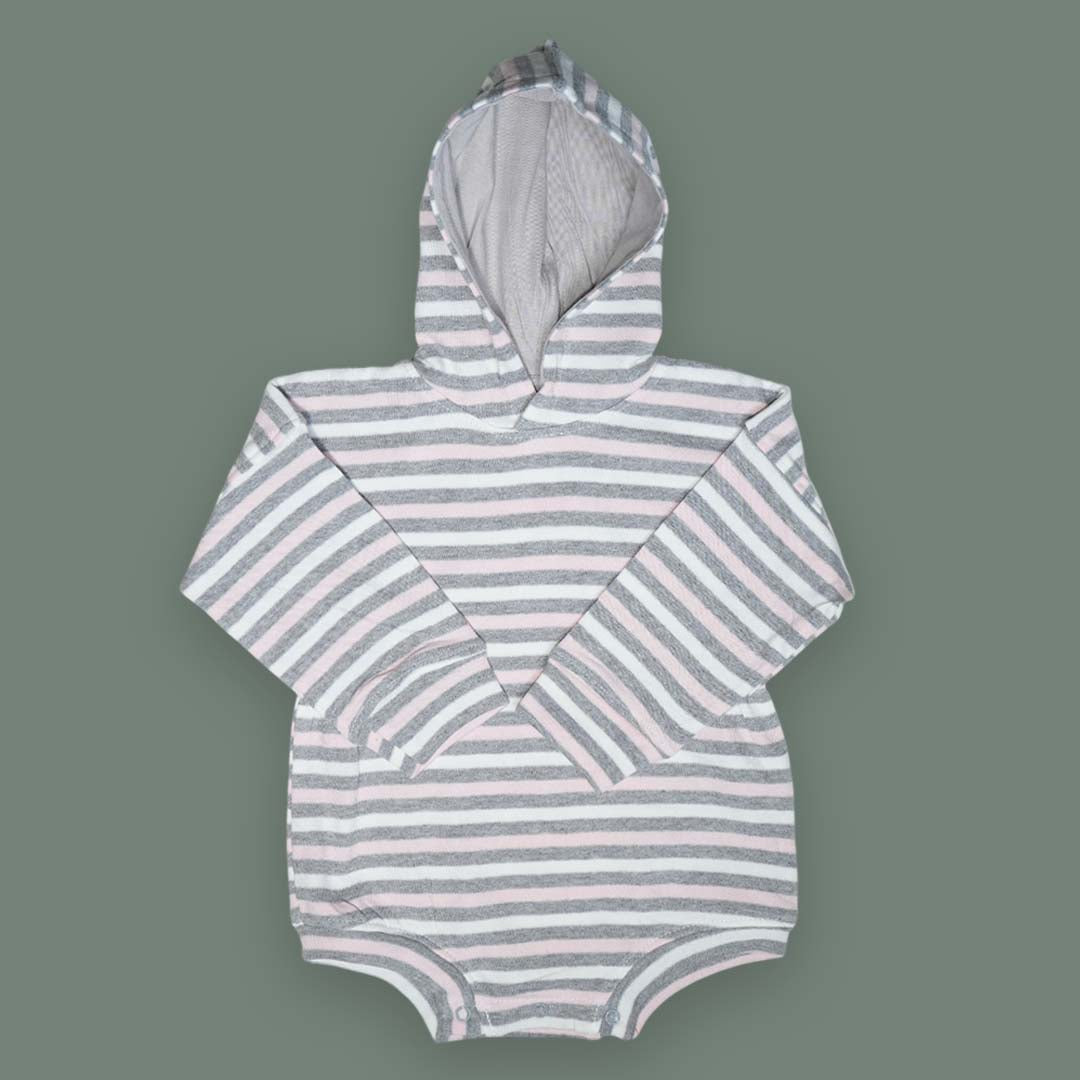 Baby Hooded Striped Bodysuit - Long Sleeves
