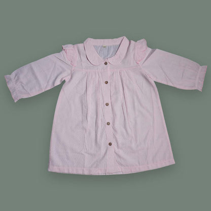 Pink Striped Long-Sleeve Baby Dress – Button-Up Cotton Frock