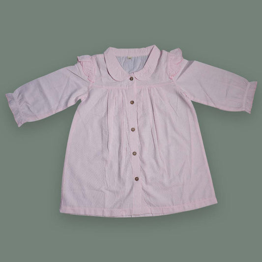 Pink Striped Long-Sleeve Baby Dress – Button-Up Cotton Frock