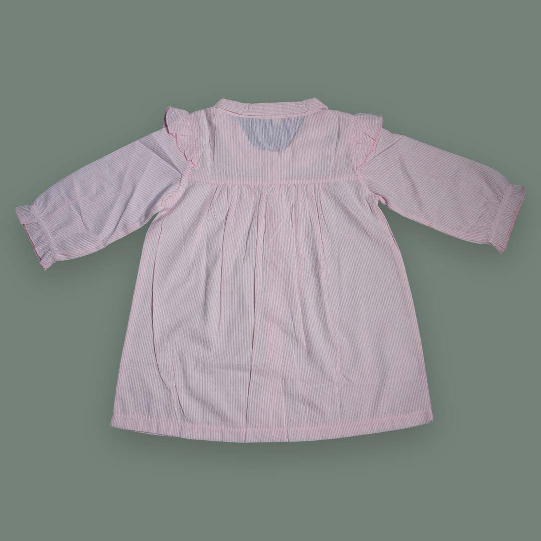 Pink Striped Long-Sleeve Baby Dress – Button-Up Cotton Frock