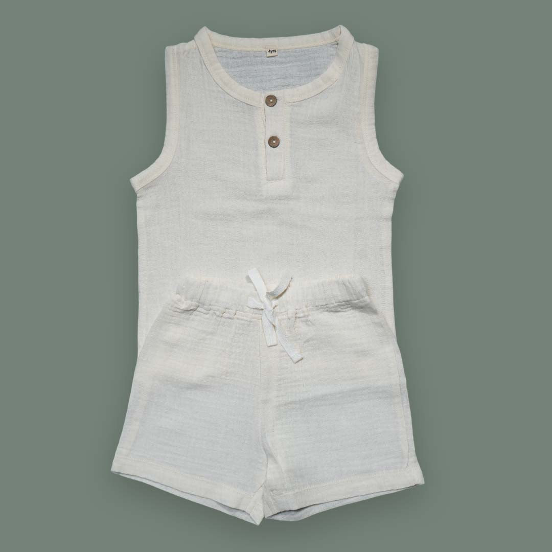 Baby Boy Sleeveless Cotton Shirt & Shorts Set