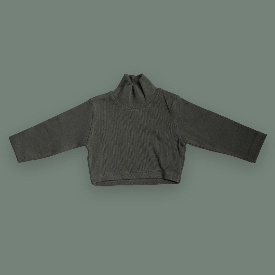 Olive Green Ribbed Turtleneck Sweater