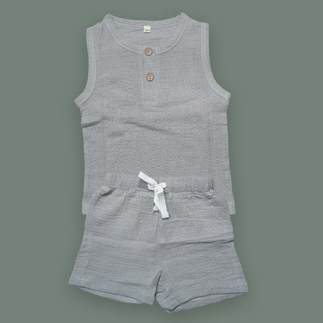 Sky Blue Muslin Cotton Sleeveless Co-ord Set for Toddlers