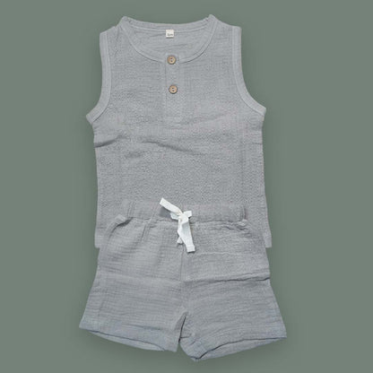 Sky Blue Muslin Cotton Sleeveless Co-ord Set for Toddlers
