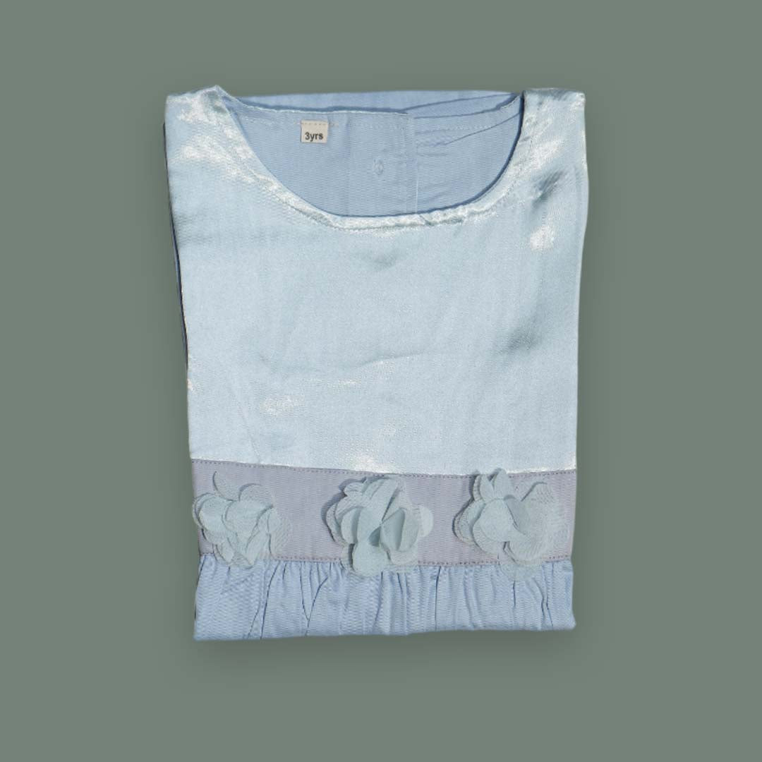 Baby Blue Satin Party Dress for Girls (3Y)