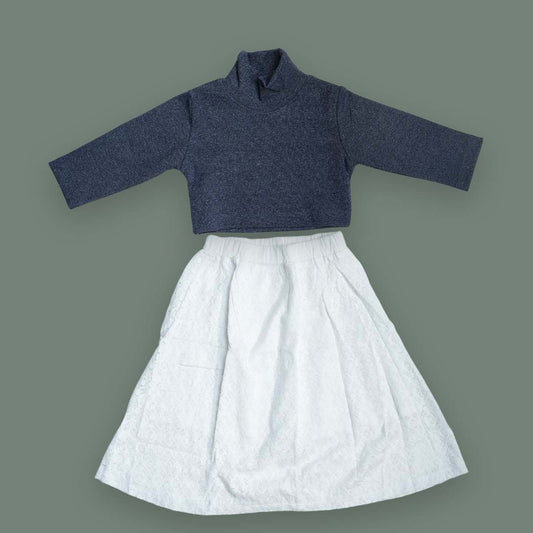 Turtleneck Top & White Lace Skirt Set – Girls Winter Outfit