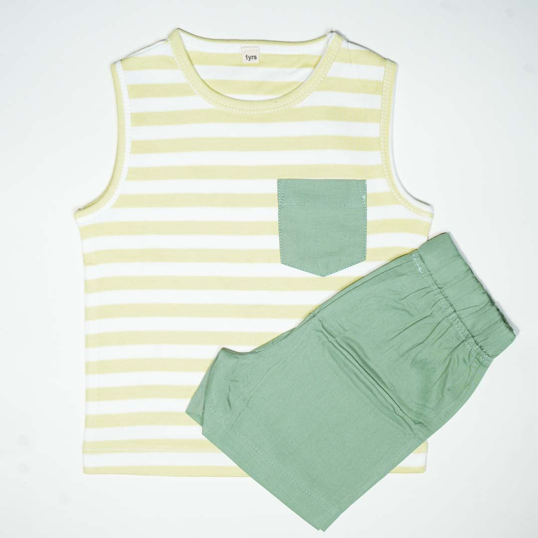 Baby Sleeveless T-Shirt and Trouser Set - Green and Yellow