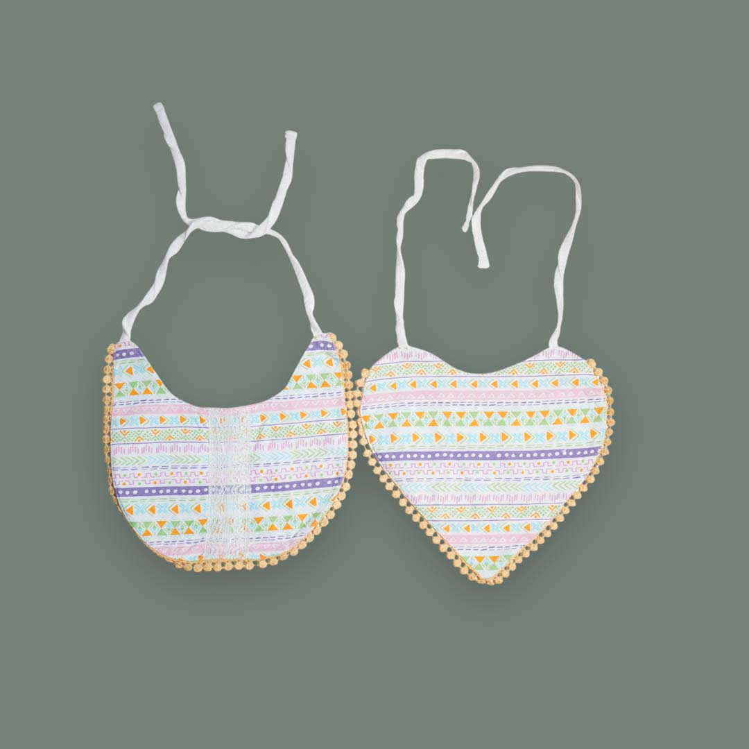 Ethnic Print Baby Bib Set – Soft Cotton Pom-Pom Bibs