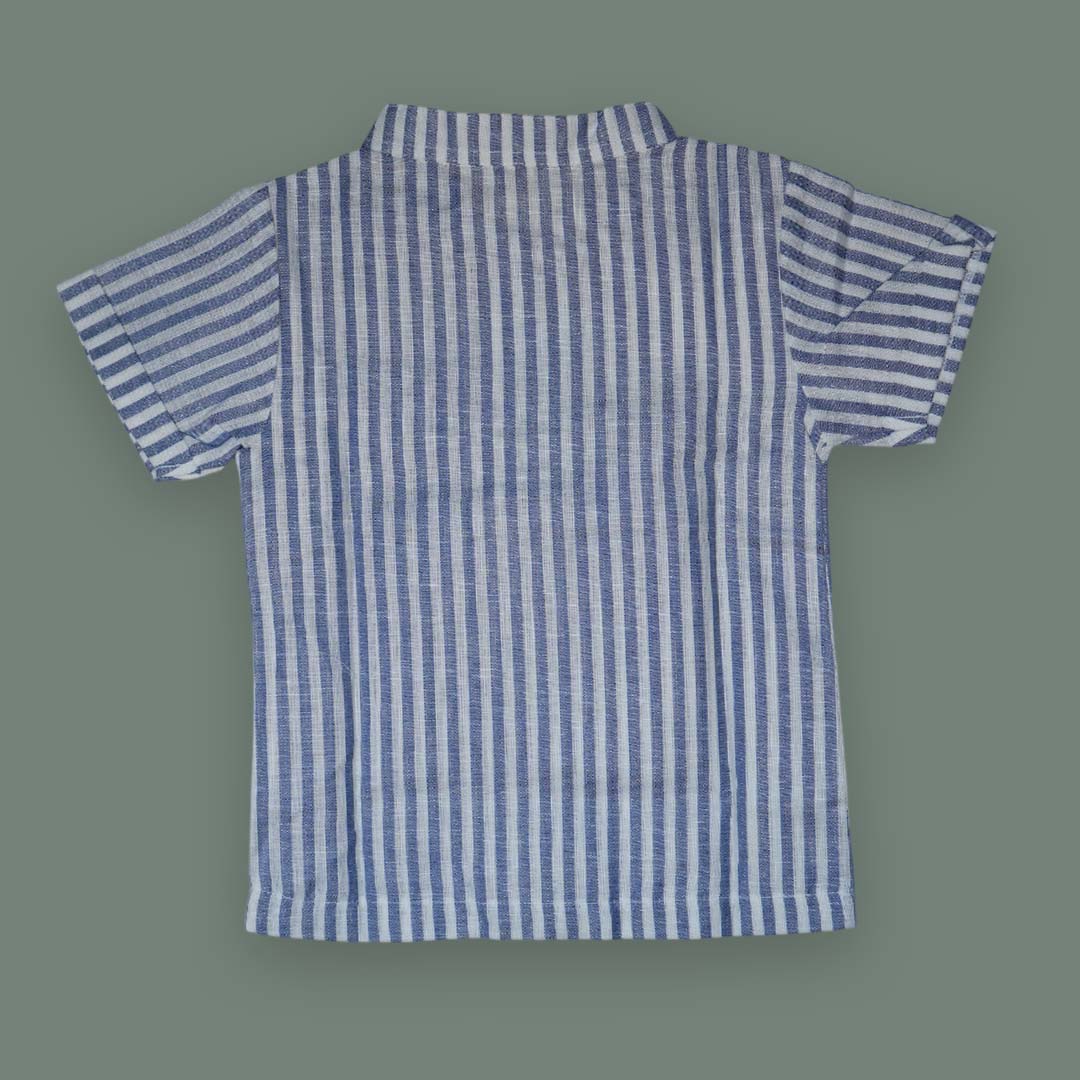 Summer Breeze Boys Cotton Co-ord Set – Blue Striped Shirt with Shorts