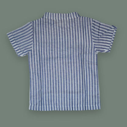 Summer Breeze Boys Cotton Co-ord Set – Blue Striped Shirt with Shorts